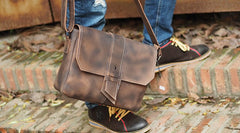 Cool Leather Mens Vintage Brown Messenger Bag Side Bag Small Shoulder Bag for Men - iwalletsmen