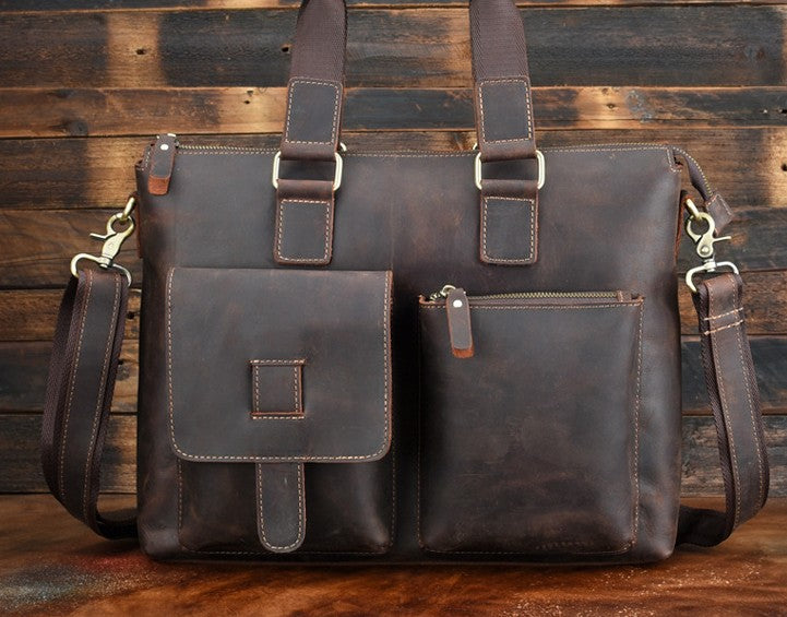 Cool Leather Briefcase 13inch Handbag Work Bag Business Bag Shoulder Bag For Men - iwalletsmen