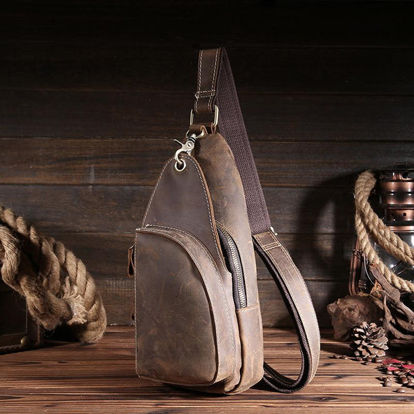Cool Leather Sling Bags for Men Vintage Chest Bag SLing SHoulder Bags For Men - iwalletsmen