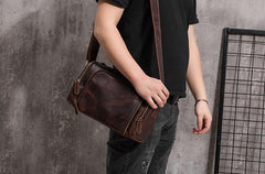 Cool Leather Small Mens Barrel Side Bag Bucket Shoulder Bag Messenger Bag for Men - iwalletsmen