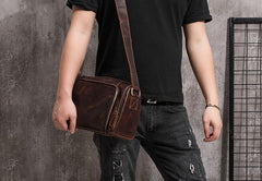 Cool Leather Small Mens Barrel Side Bag Bucket Shoulder Bag Messenger Bag for Men - iwalletsmen