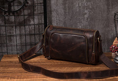 Cool Leather Small Mens Barrel Side Bag Bucket Shoulder Bag Messenger Bag for Men - iwalletsmen