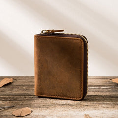 Cool Leather Vintage Mens Small Wallets Zipper billfold Wallets for Men - iwalletsmen