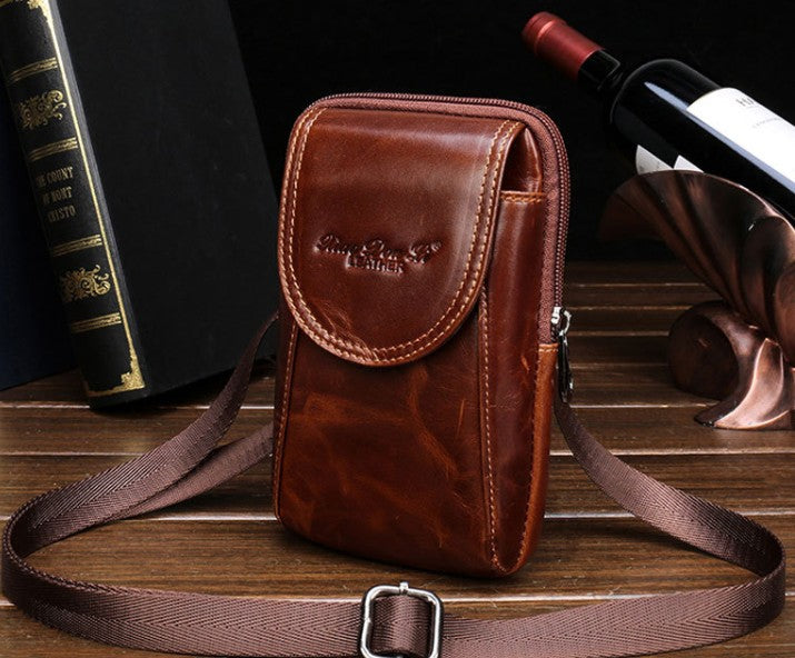 Cool Leather Small Messenger Bag Vintage Small Shoulder Bag Crossbody Bag  For Men