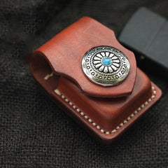Cool Light Brown Leather Mens Zippo Lighter Cases With Belt Loop Handmade Classic Lighter Holders For Men - iwalletsmen
