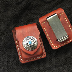 Cool Light Brown Leather Mens Zippo Lighter Cases With Belt Loop Handmade Classic Lighter Holders For Men - iwalletsmen