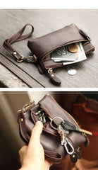 Cool Light Brown Leather Mens Card billfold Wallet Coin Purse Wristlet Car Key Wallet For Men - iwalletsmen