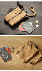 Cool Light Brown Leather Mens Card billfold Wallet Coin Purse Wristlet Car Key Wallet For Men - iwalletsmen