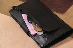Cool Men long Leather Wallet Black Multi Cards Wallet for Men