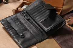 Cool Men long Leather Wallet Black Multi Cards Wallet for Men