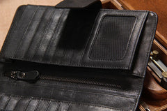 Cool Men long Leather Wallet Black Multi Cards Wallet for Men
