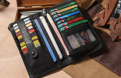 Cool Men long Leather Wallet Black Multi Cards Wallet for Men