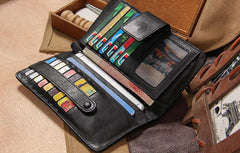 Cool Men long Leather Wallet Black Multi Cards Wallet for Men