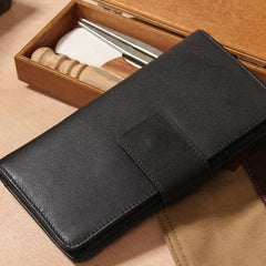 Cool Men long Leather Wallet Black Multi Cards Wallet for Men
