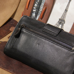 Cool Men long Leather Wallet Black Multi Cards Wallet for Men