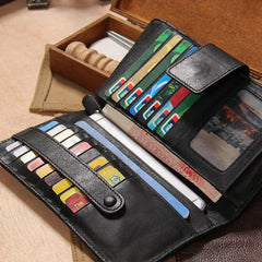 Cool Men long Leather Wallet Black Multi Cards Wallet for Men