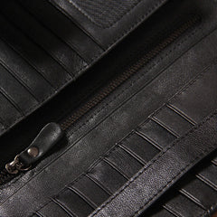 Cool Men long Leather Wallet Black Multi Cards Wallet for Men