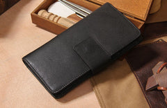 Cool Men long Leather Wallet Black Multi Cards Wallet for Men