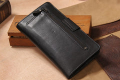 Cool Men long Leather Wallet Black Multi Cards Wallet for Men