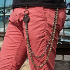Cool Men's Brass Double Silver Long Biker Wallet Chain Pants Chain For Men - iwalletsmen