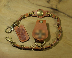 Cool Men's Handmade Leather Brass Pants Chains Biker Wallet Chains For Men - iwalletsmen