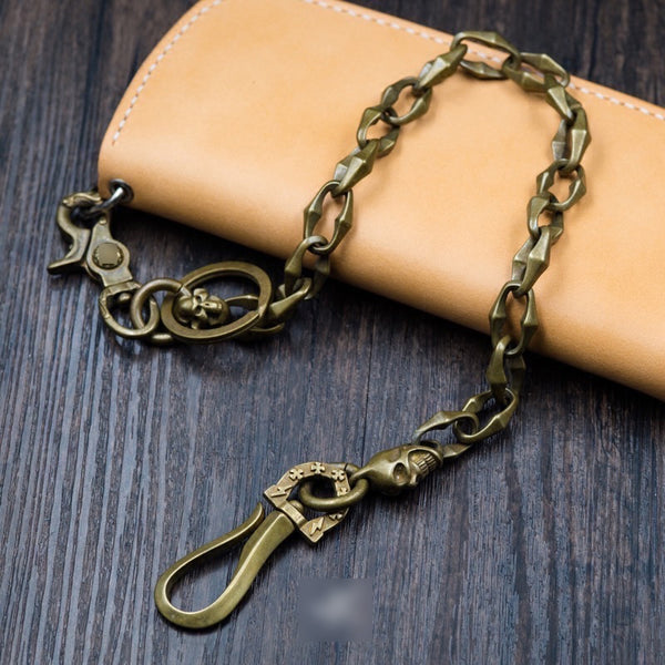 Cool Handmade Men's Pure Brass Skull Chain Pants Chains Biker Wallet Chain For Men - iwalletsmen