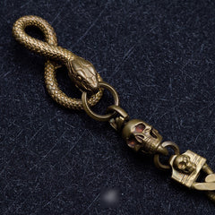 Cool Men's Handmade Pure Brass Python Head Key Chain Pants Chains Biker Wallet Chain For Men - iwalletsmen