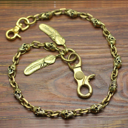Cool Men's Handmade Pure Brass Skull Pants Chain Biker Wallet Chain For Men - iwalletsmen