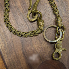 Cool Men's Handmade Pure Brass Smiling Skull Key Chain Pants Chains Biker Wallet Chain For Men - iwalletsmen