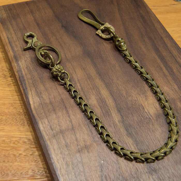 Cool Men's Handmade Python Lion SKull Copper Brass Pants Black Chain B –  iwalletsmen