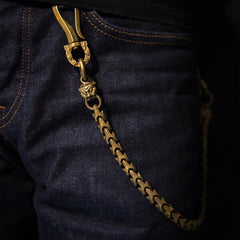 Cool Men's Handmade Python Lion SKull Copper Brass Pants Black Chain Biker Wallet Chains For Men - iwalletsmen