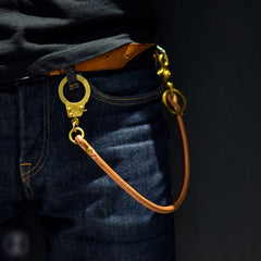 Cool Men's Leather Gold Brass Hook Key Chain Pants Chain Biker Wallet Chain For Men - iwalletsmen