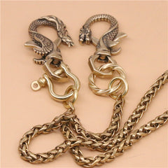 Cool Men's Brass Dragon Key Chain Stainless Steel Pants Chains Biker Wallet Chain For Men - iwalletsmen