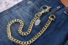 Cool Men's Pure Gold Brass Skull 18‘’ Key Chain Pants Chains Biker Wallet Chain For Men - iwalletsmen