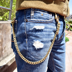 Cool Men's Pure Gold Brass Skull 18‘’ Key Chain Pants Chains Biker Wallet Chain For Men - iwalletsmen
