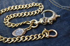 Cool Men's Pure Gold Brass Skull 18‘’ Key Chain Pants Chains Biker Wallet Chain For Men - iwalletsmen