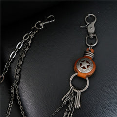 Cool Men's Silver Star Triple Pants Leather Head Chain Punk Wallet Chain For Men - iwalletsmen