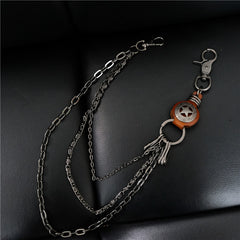Cool Men's Silver Star Triple Pants Leather Head Chain Punk Wallet Chain For Men - iwalletsmen