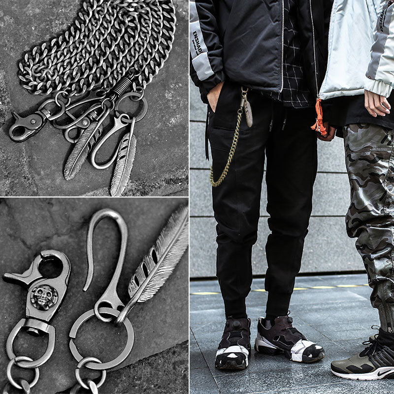Men Feather Charm Layered Pant Chain