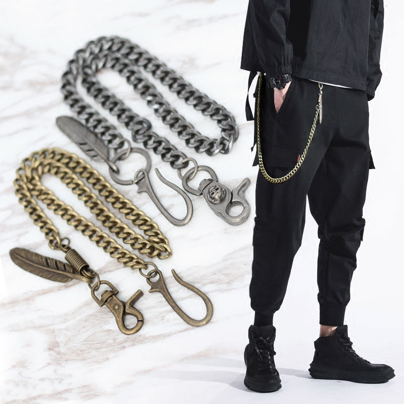 Men Feather Charm Layered Pant Chain