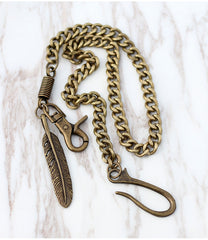 Cool Men's Skull Long Feather Pendant Hip Hop Stainless Steel Pants Chain Biker Wallet Chain For Men - iwalletsmen