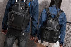 Cool Mens Black Leather School Backpack Travel Backpack Leather Hiking Backpack for Men - iwalletsmen