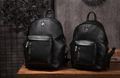 Cool Mens Black Leather School Backpack Travel Backpack Leather Hiking Backpack for Men - iwalletsmen
