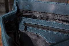 Cool Mens Blue Leather Backpack School Backpack Leather Laptop Backpack for Men - iwalletsmen