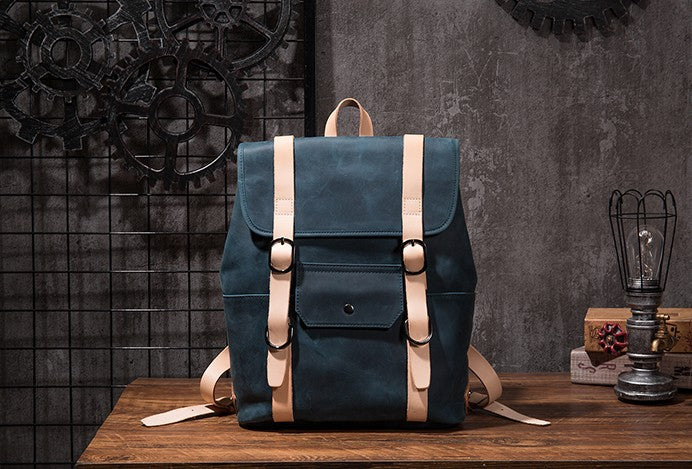 Blue leather outlet backpack mens
