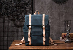 Cool Mens Blue Leather Backpack School Backpack Leather Laptop Backpack for Men - iwalletsmen