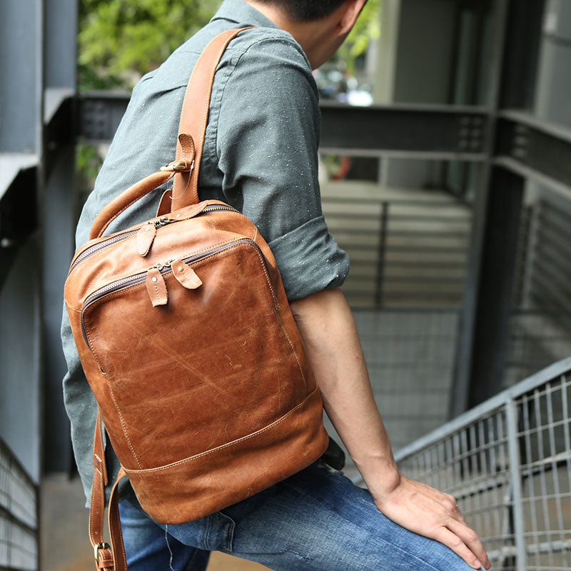 Cool Mens Leather Backpack Travel Backpack Laptop Backpack for men - iwalletsmen