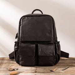 Cool Mens Leather Backpacks Black Travel Backpacks Laptop Backpack for men - iwalletsmen