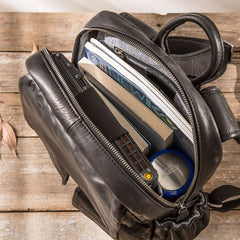Cool Mens Leather Backpacks Black Travel Backpacks Laptop Backpack for men - iwalletsmen