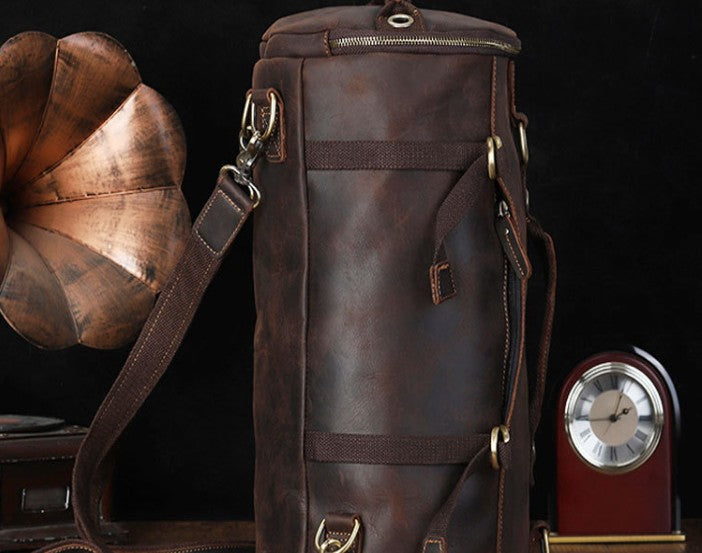 Cool Mens Leather Barrel Backpack Overnight Bag Travel Backpack Weeken iwalletsmen